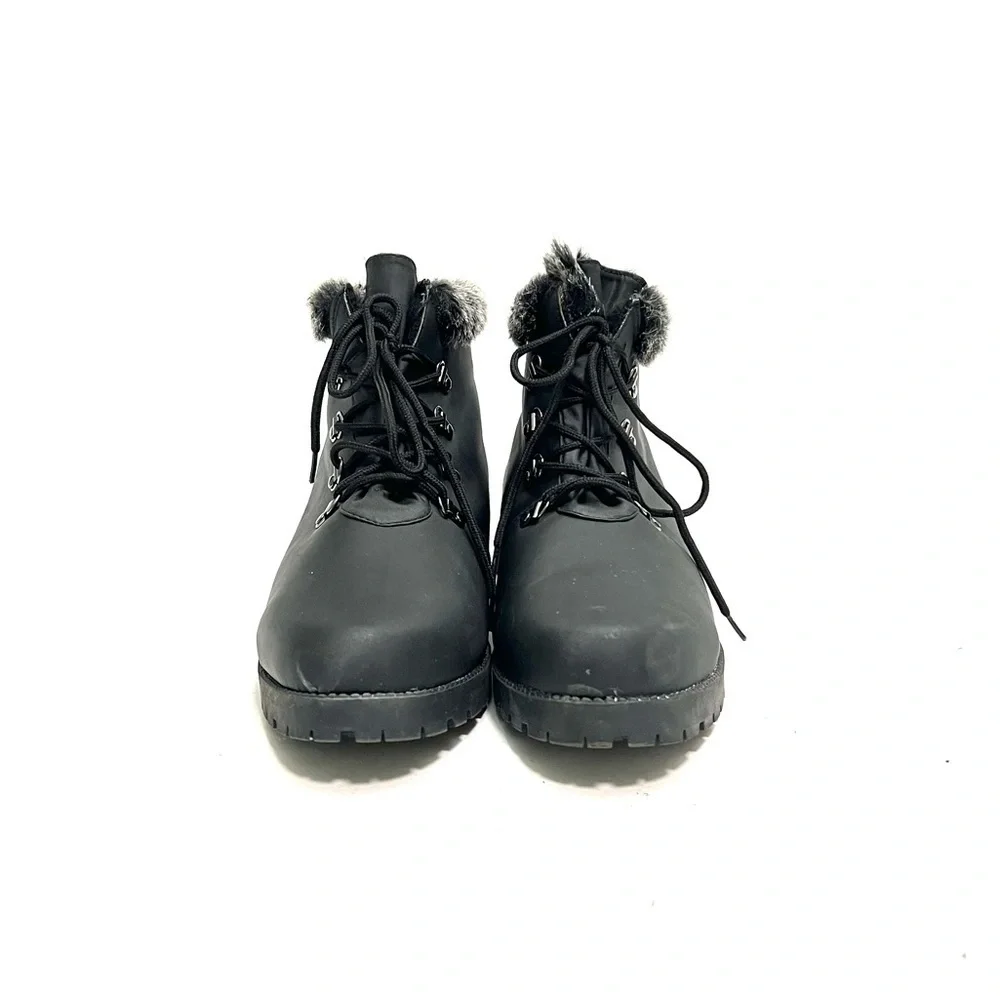 Vintage 1990s black nylon faux fur women’s winter ankle boots